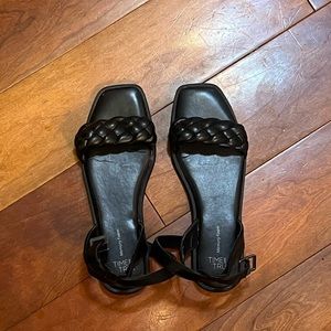 Faux leather braided sandals